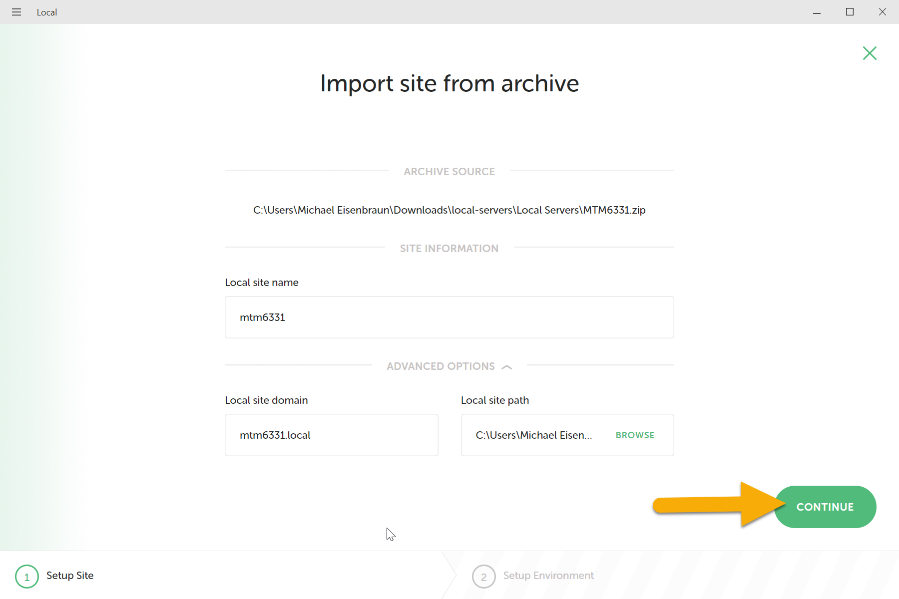 Import Site from Archive Advanced Options